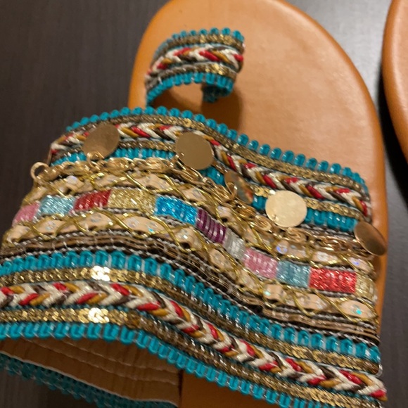 NEW Colorful raised beads and chains summer fun slip-ons. Indian look - Picture 5 of 7